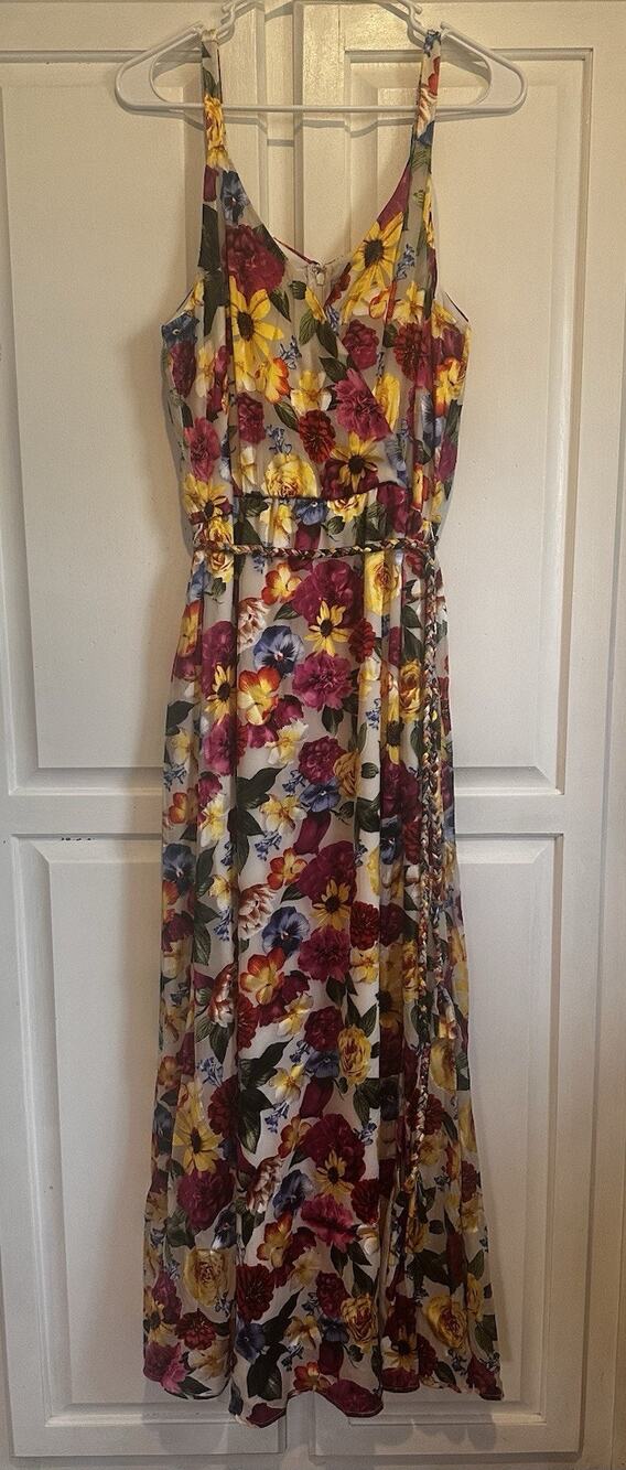 Boston Proper Surplice Burnout Maxi Dress Size 12 Floral Sunflower Sun Side Slit